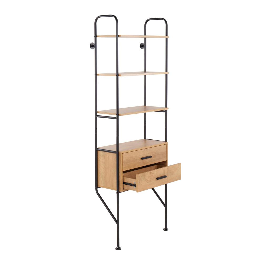 Black Metal, Brown Wood Lean Bookcase. Picture 4