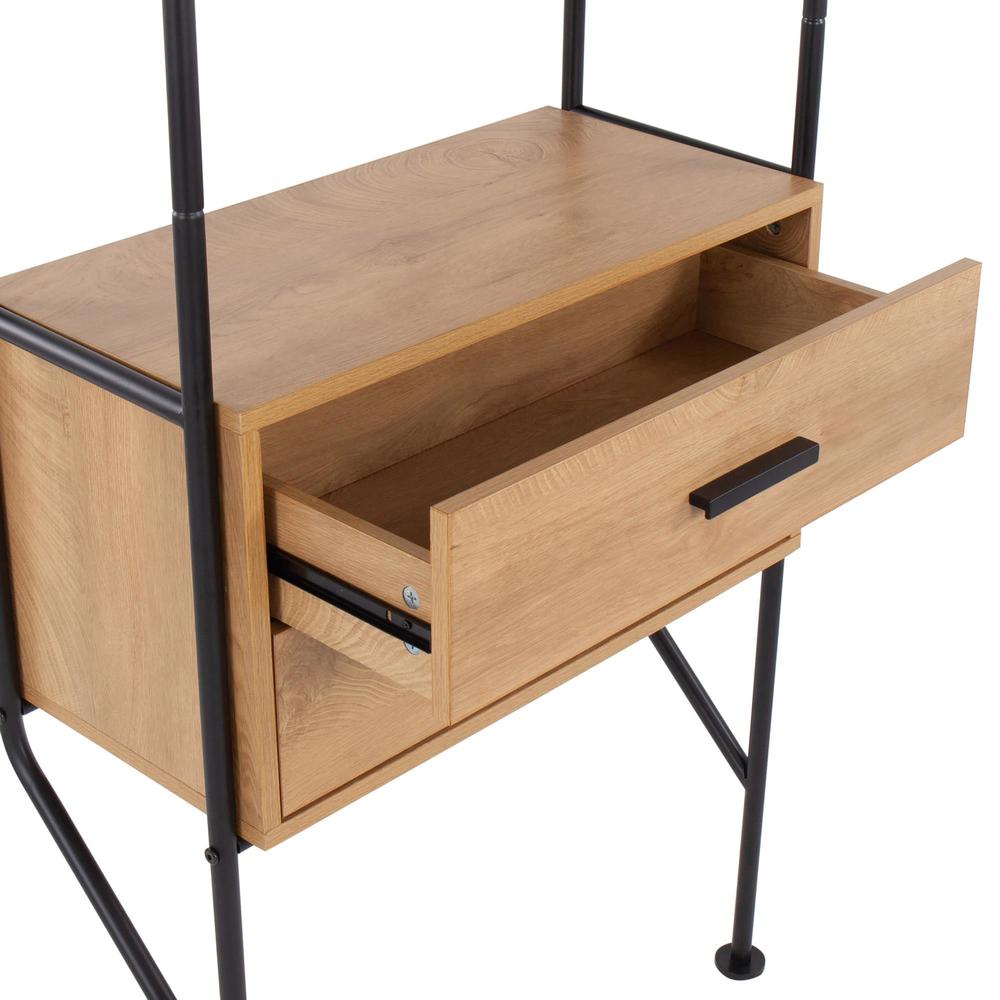 Black Metal, Brown Wood Lean Bookcase. Picture 5