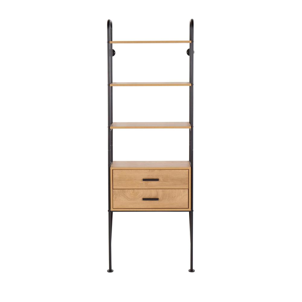 Black Metal, Brown Wood Lean Bookcase. Picture 3