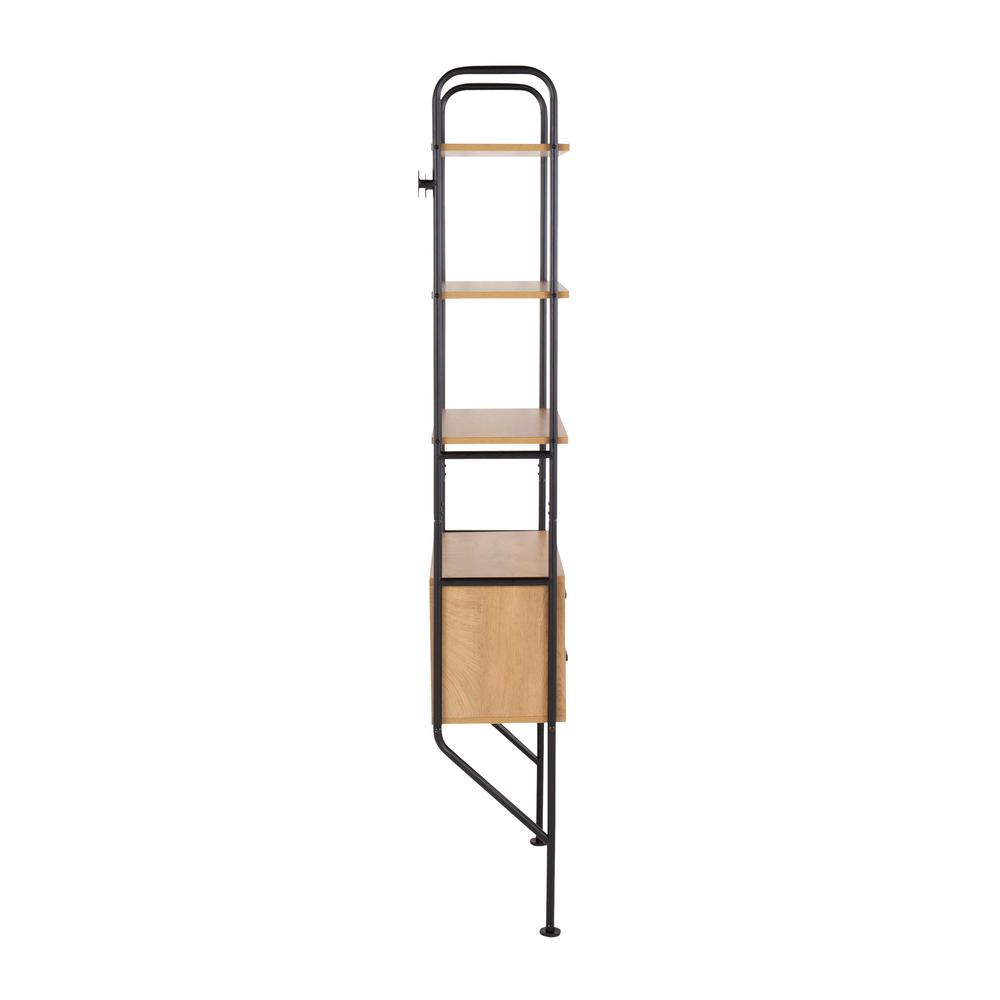 Black Metal, Brown Wood Lean Bookcase. Picture 2
