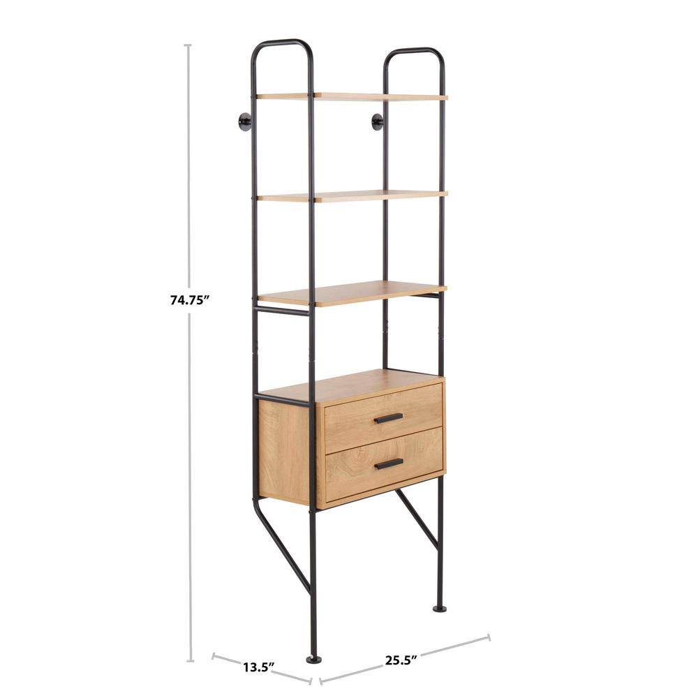 Black Metal, Brown Wood Lean Bookcase. Picture 6