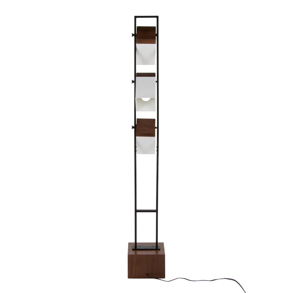 Black Metal, Walnut Wood, White Shade Bento 67.5" Metal Floor Lamp. Picture 5