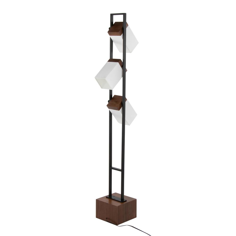 Black Metal, Walnut Wood, White Shade Bento 67.5" Metal Floor Lamp. Picture 4