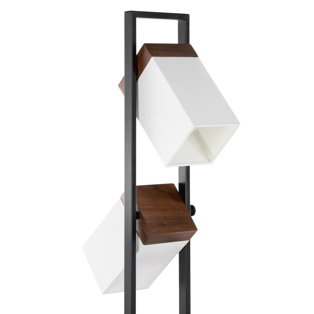 Black Metal, Walnut Wood, White Shade Bento 67.5" Metal Floor Lamp. Picture 7