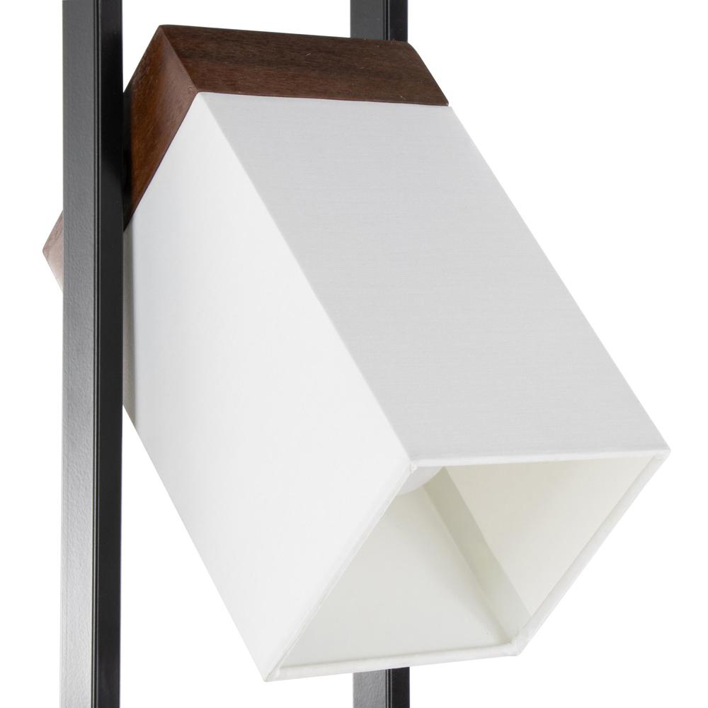 Black Metal, Walnut Wood, White Shade Bento 67.5" Metal Floor Lamp. Picture 9