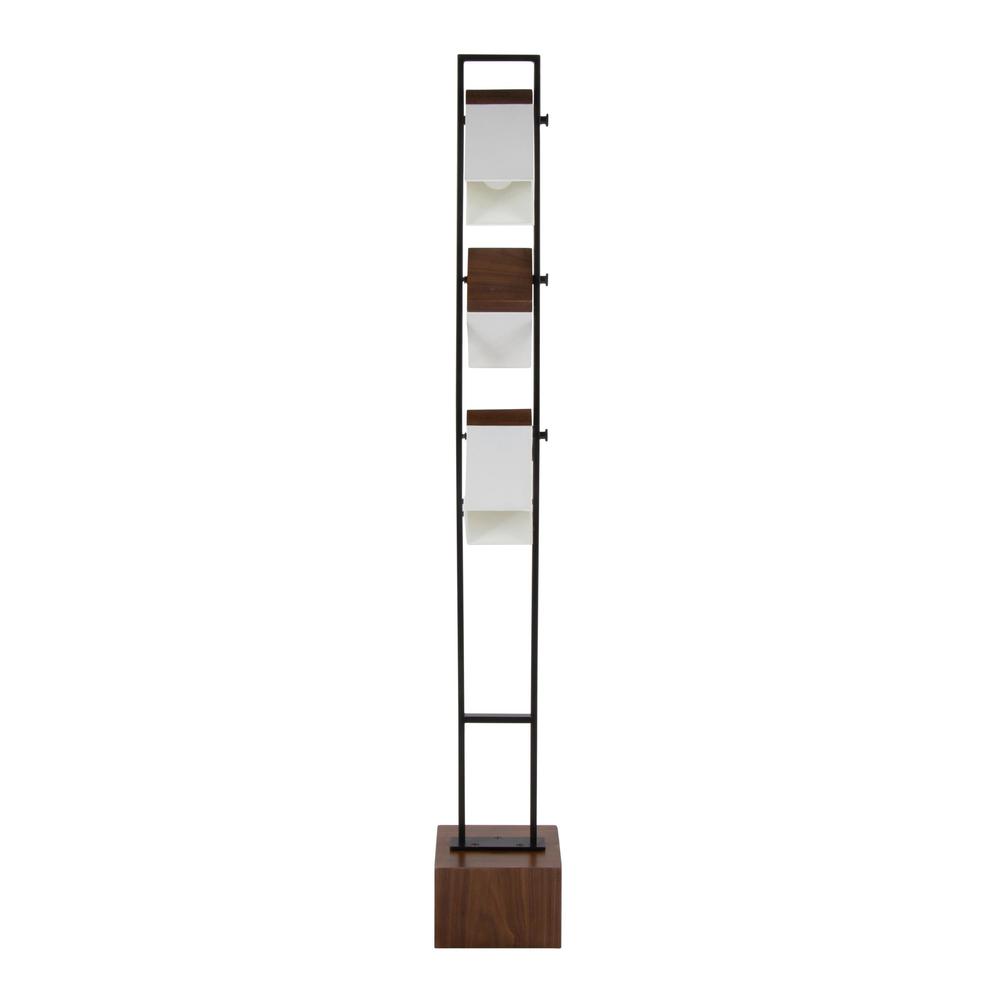 Black Metal, Walnut Wood, White Shade Bento 67.5" Metal Floor Lamp. Picture 6