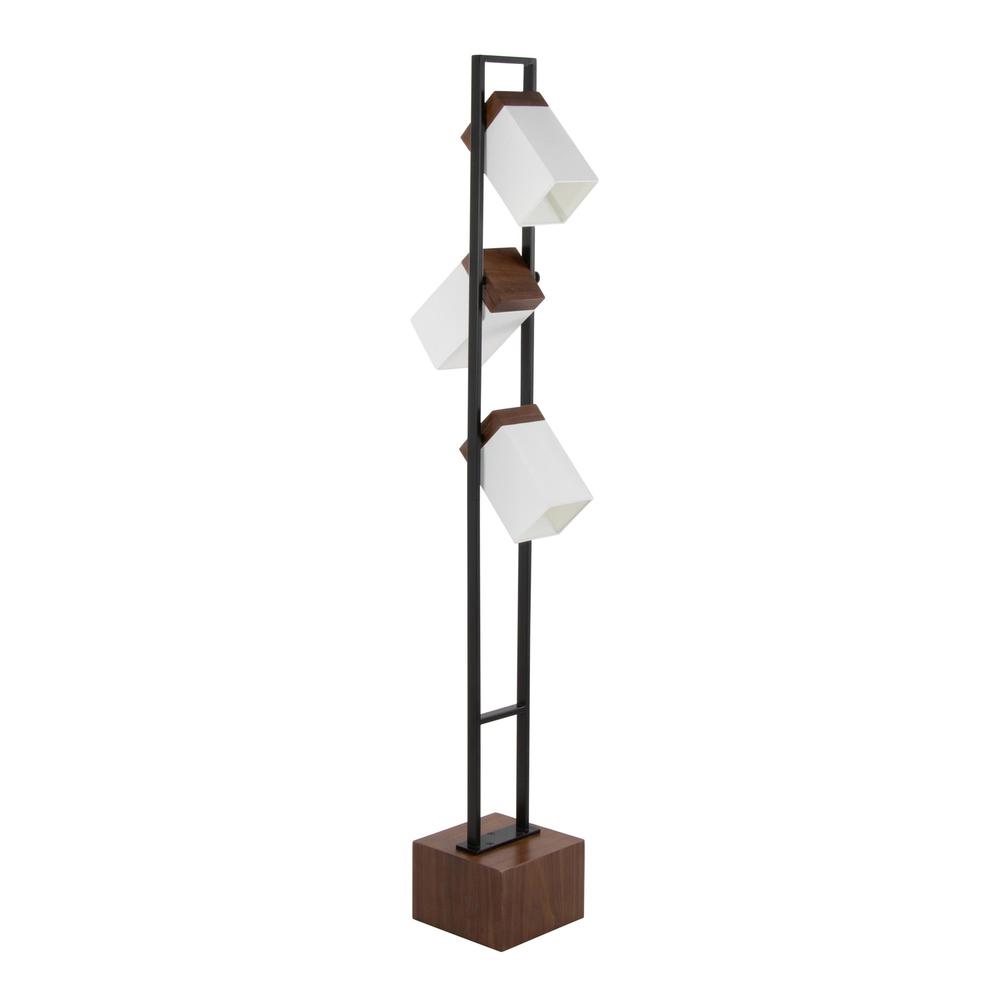 Black Metal, Walnut Wood, White Shade Bento 67.5" Metal Floor Lamp. Picture 1