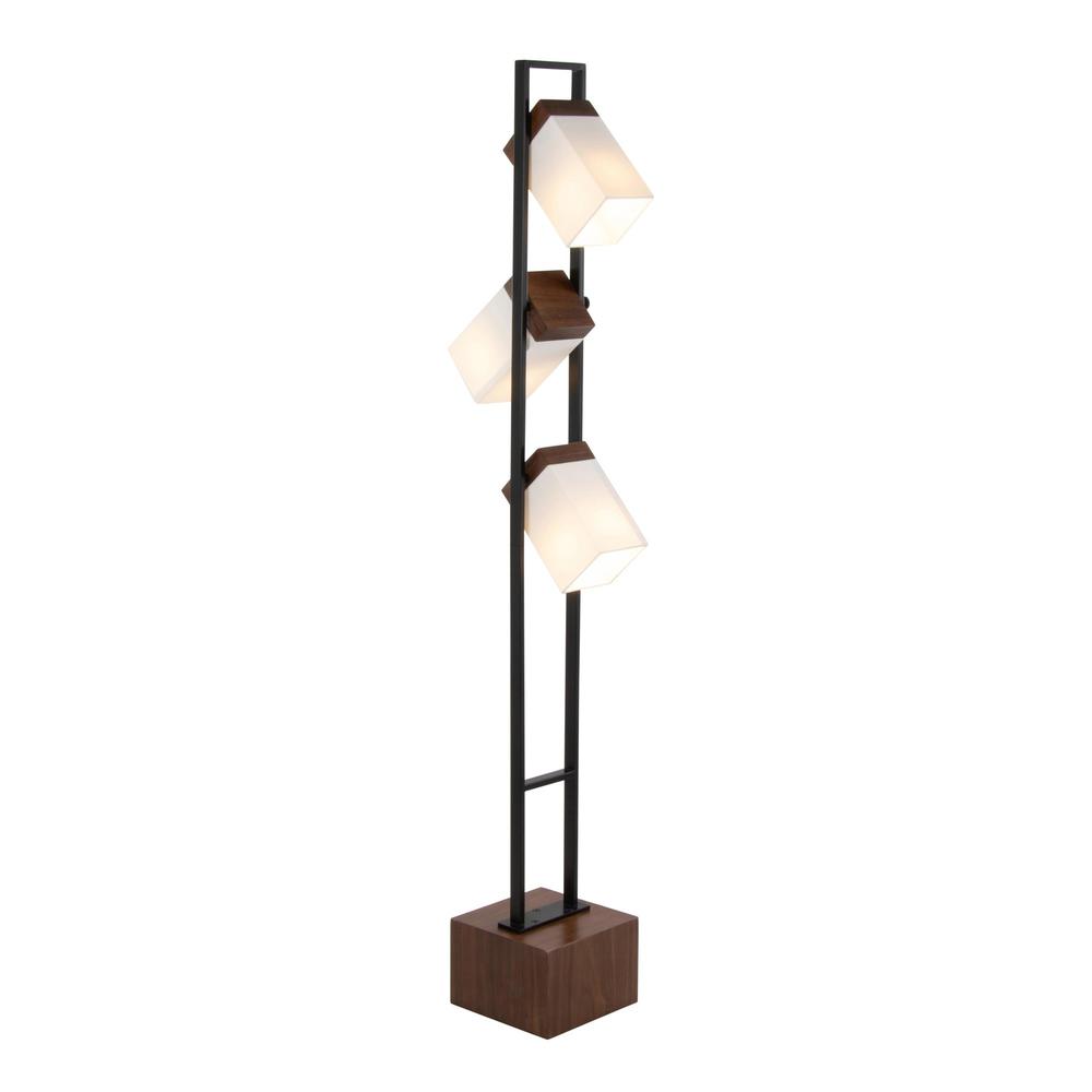Black Metal, Walnut Wood, White Shade Bento 67.5" Metal Floor Lamp. Picture 2