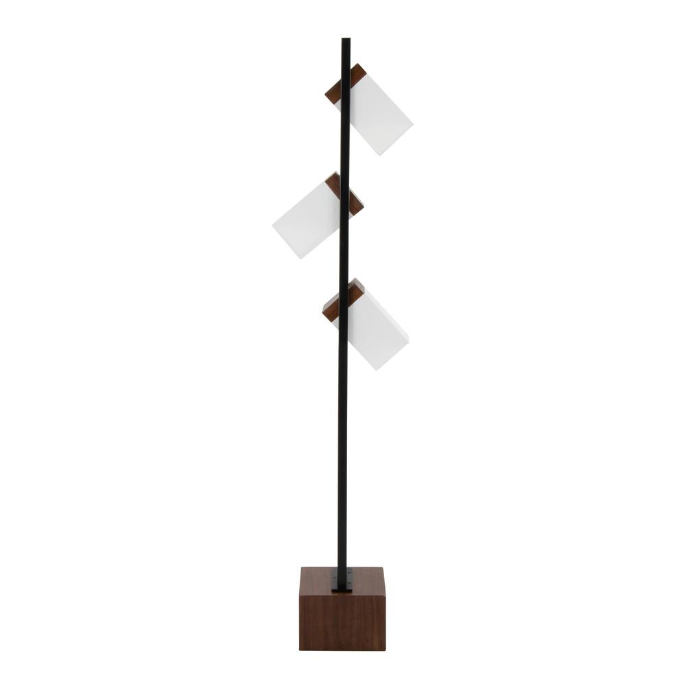 Black Metal, Walnut Wood, White Shade Bento 67.5" Metal Floor Lamp. Picture 3