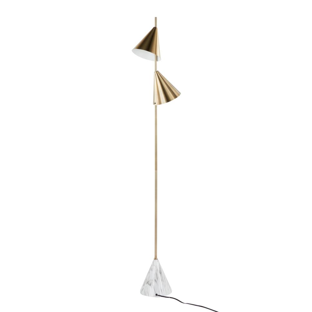 Gold Metal, White Faux Marble Cone 65" Metal Floor Lamp. Picture 5