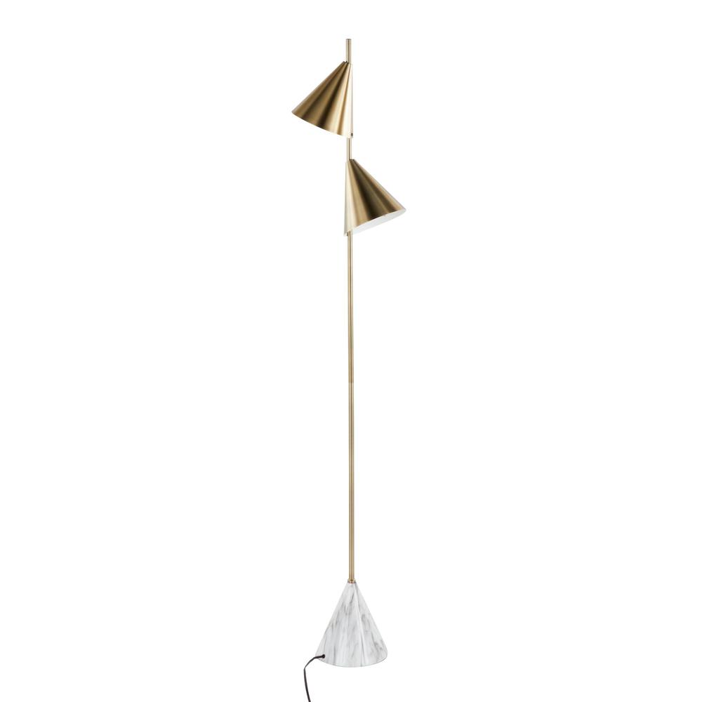 Gold Metal, White Faux Marble Cone 65" Metal Floor Lamp. Picture 4