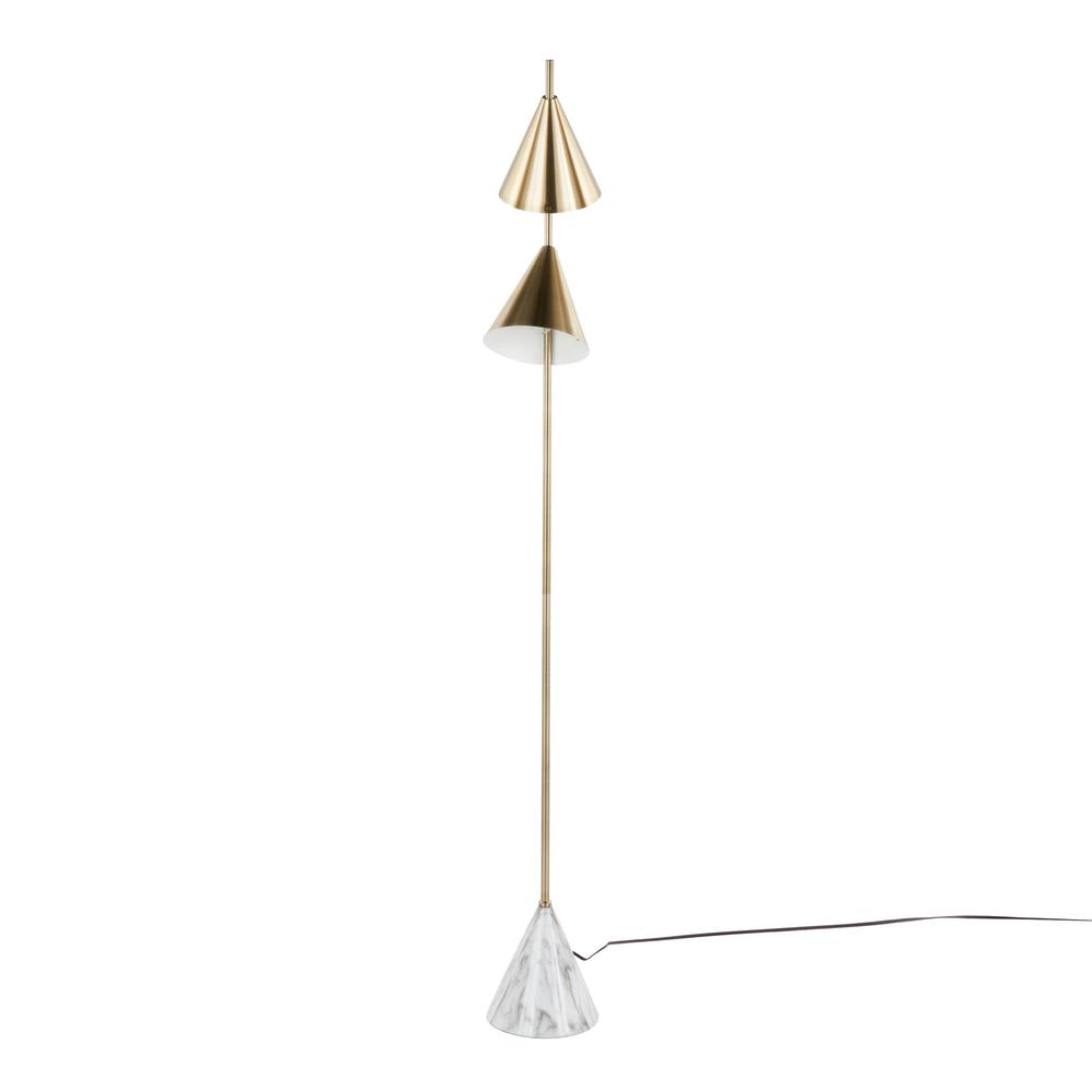 Gold Metal, White Faux Marble Cone 65" Metal Floor Lamp. Picture 6