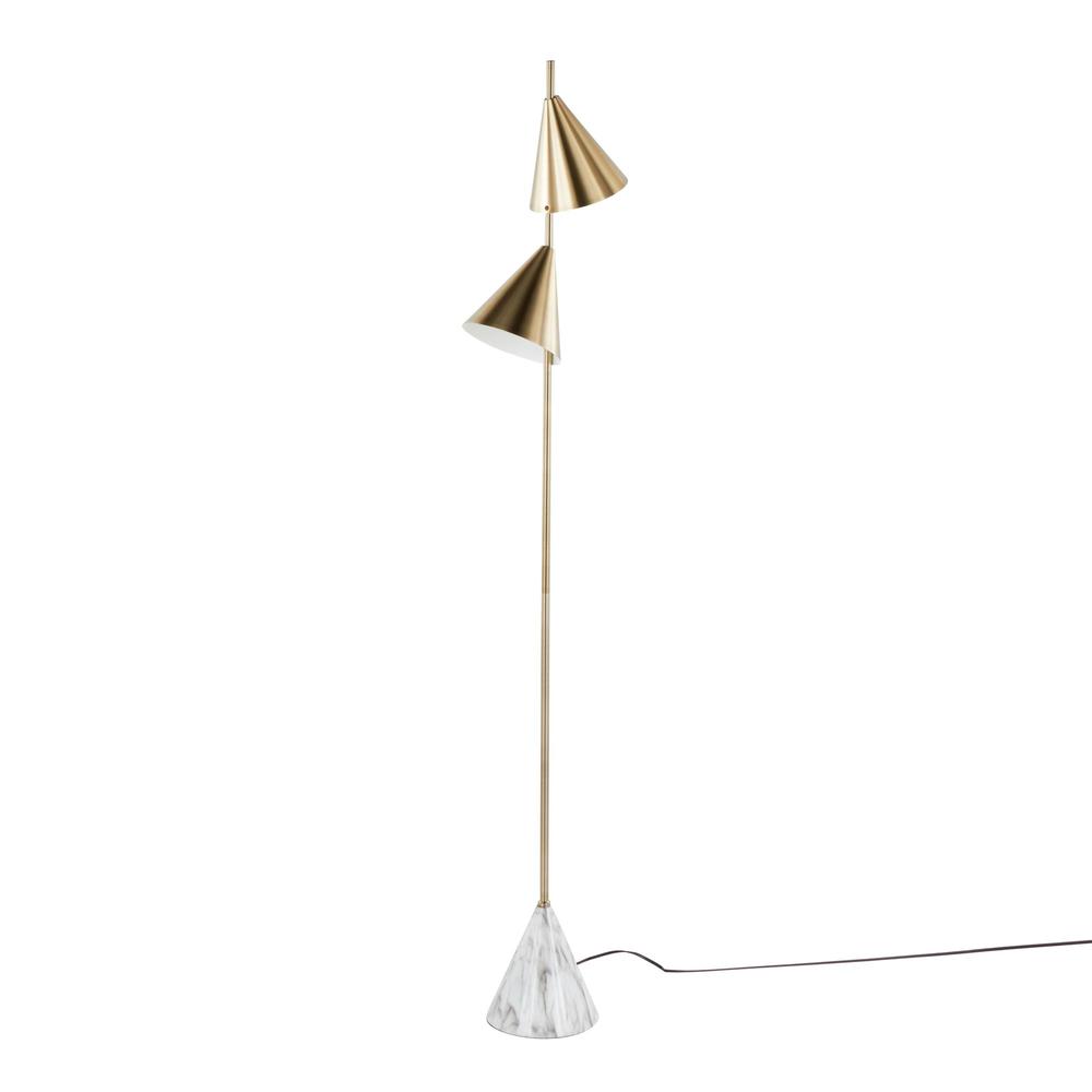 Gold Metal, White Faux Marble Cone 65" Metal Floor Lamp. Picture 1
