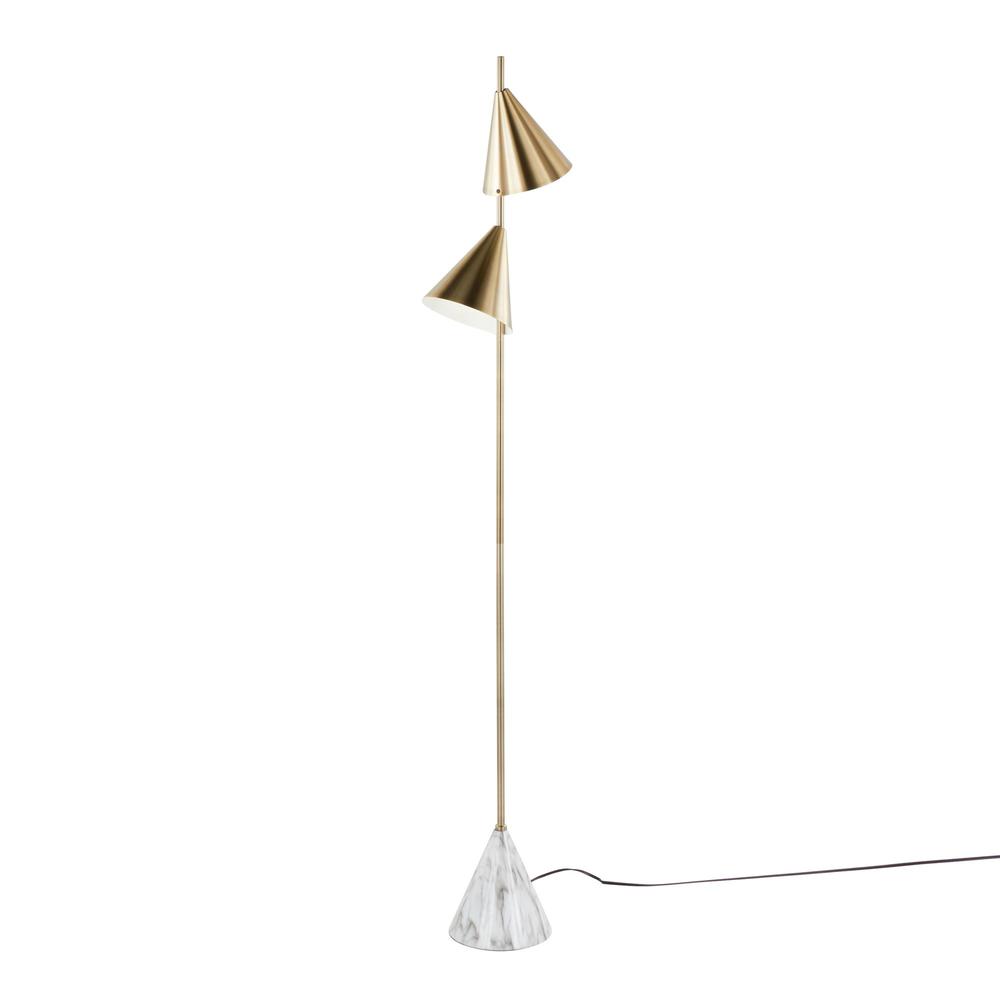 Gold Metal, White Faux Marble Cone 65" Metal Floor Lamp. Picture 2