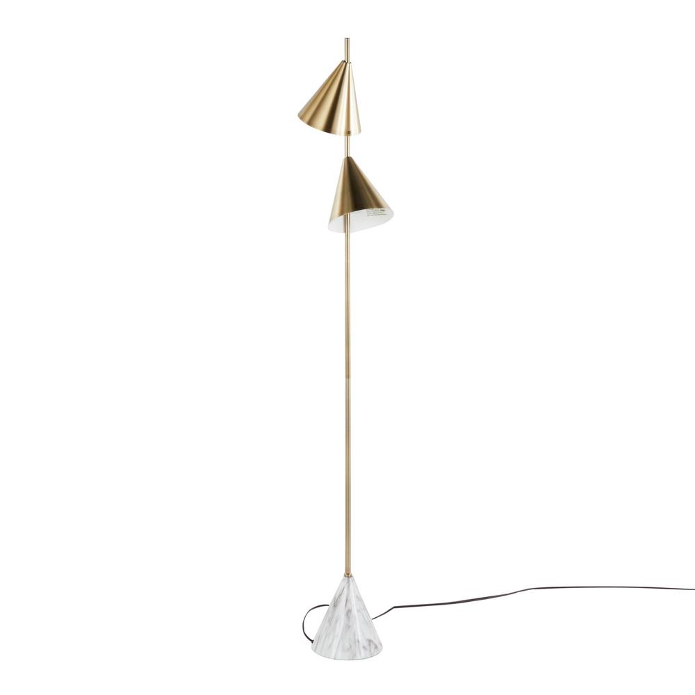 Gold Metal, White Faux Marble Cone 65" Metal Floor Lamp. Picture 3