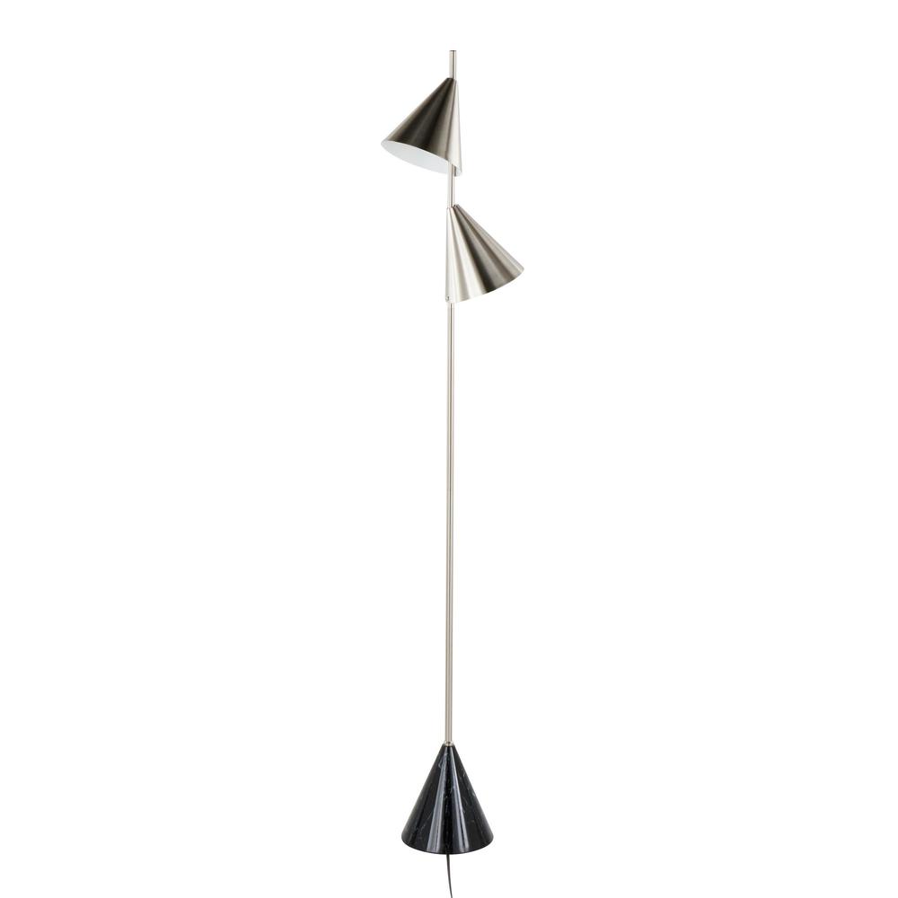 Plated Nickel, Black Faux Marble Cone 65" Metal Floor Lamp. Picture 5