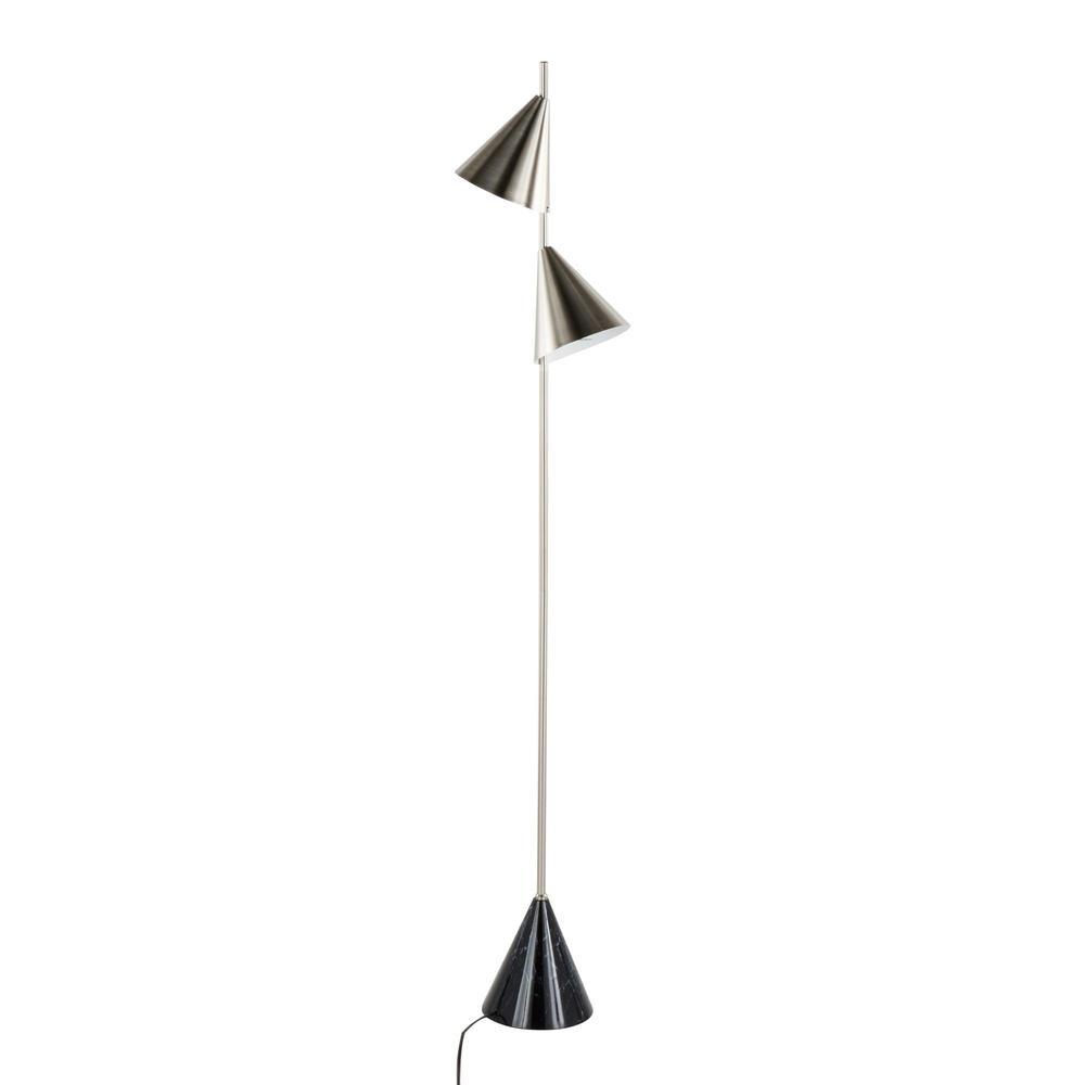 Plated Nickel, Black Faux Marble Cone 65" Metal Floor Lamp. Picture 4
