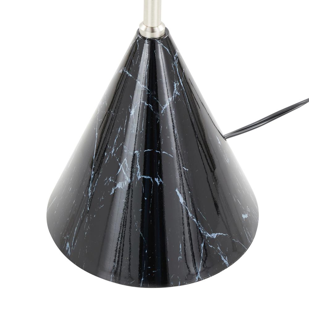 Plated Nickel, Black Faux Marble Cone 65" Metal Floor Lamp. Picture 8