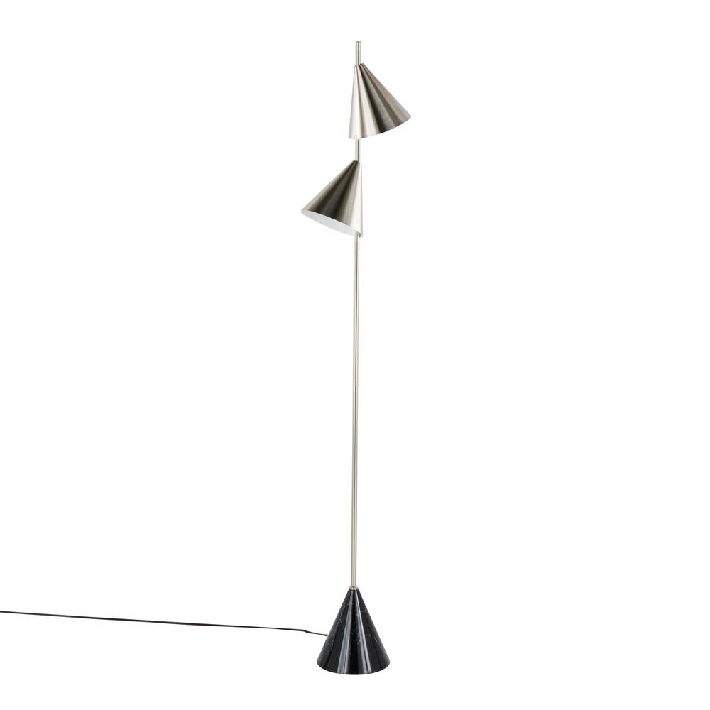 Plated Nickel, Black Faux Marble Cone 65" Metal Floor Lamp. Picture 6