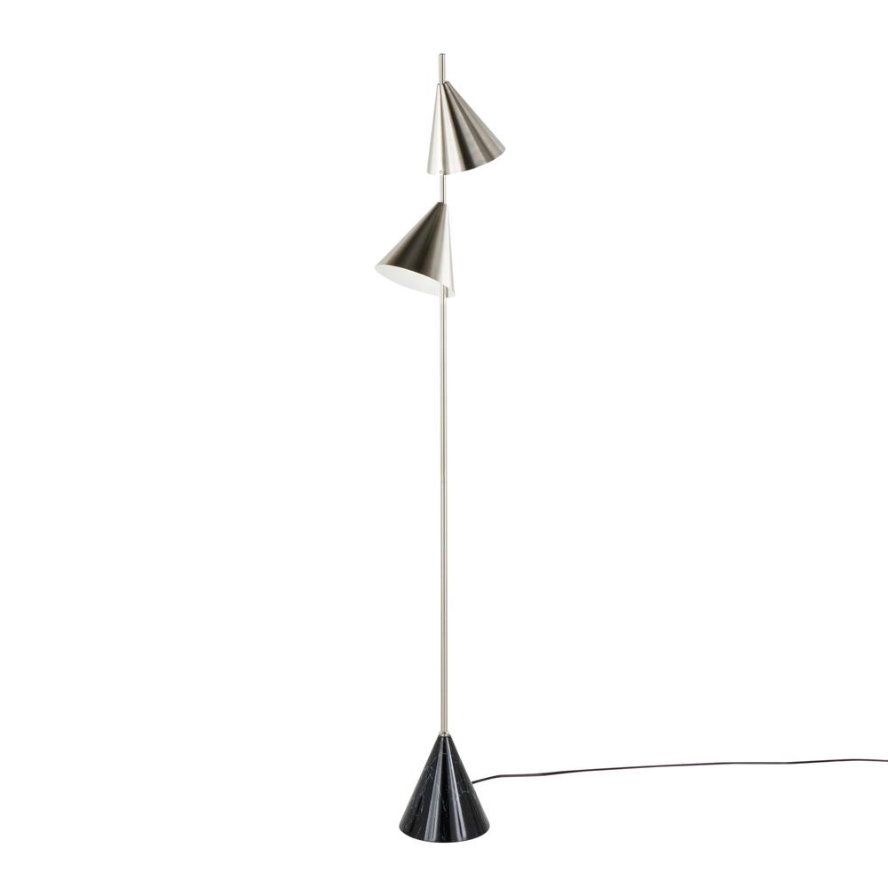 Plated Nickel, Black Faux Marble Cone 65" Metal Floor Lamp. Picture 2