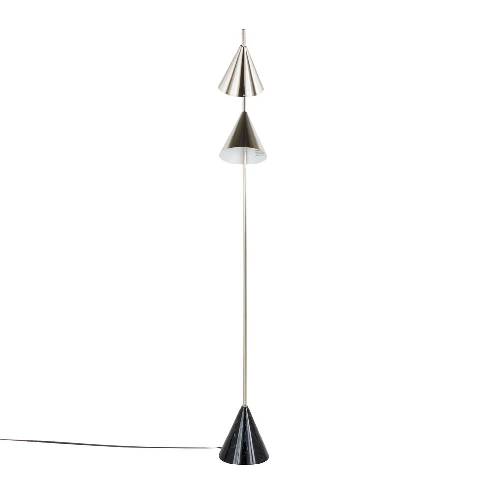 Plated Nickel, Black Faux Marble Cone 65" Metal Floor Lamp. Picture 3