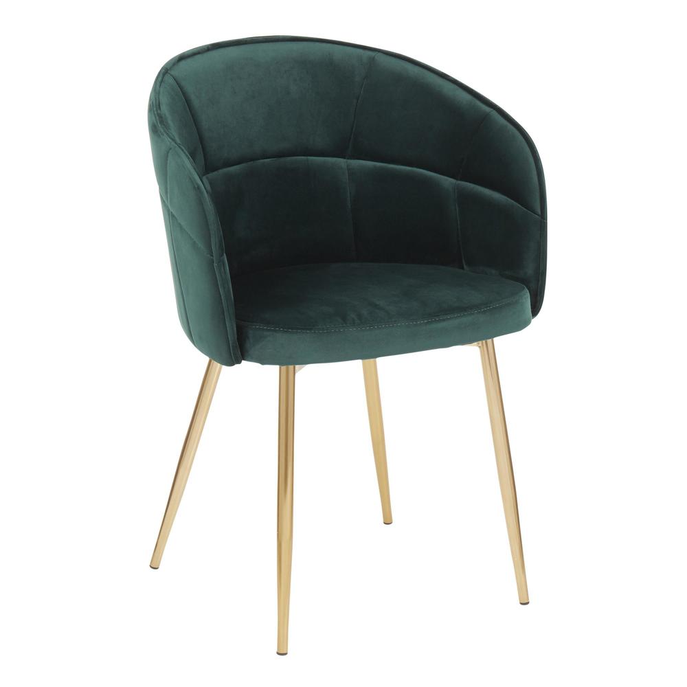 Lindsey Contemporary Chair in Gold Metal and Green Velvet. Picture 1