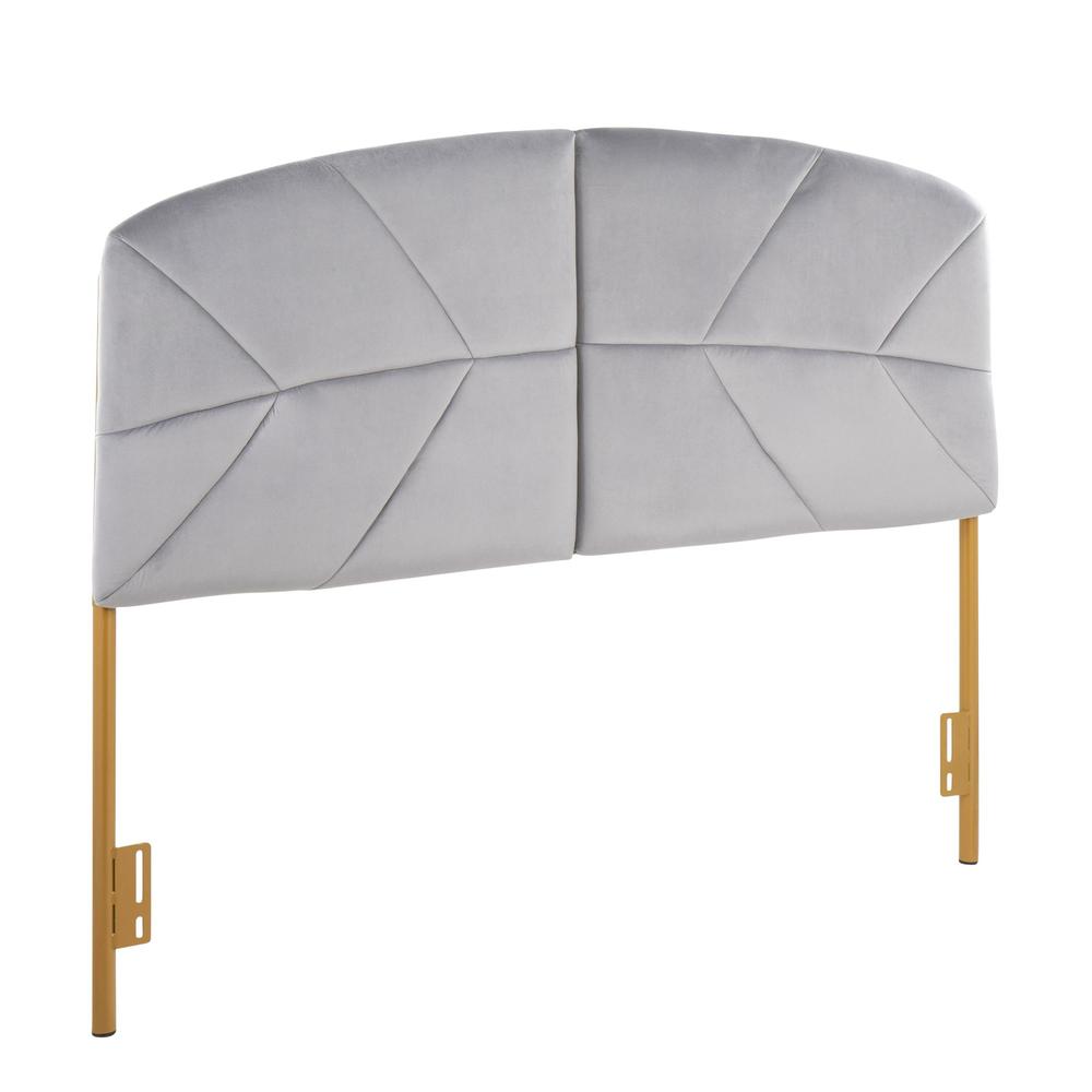 Gold Steel, Grey Velvet Lindsey Headboard. Picture 1