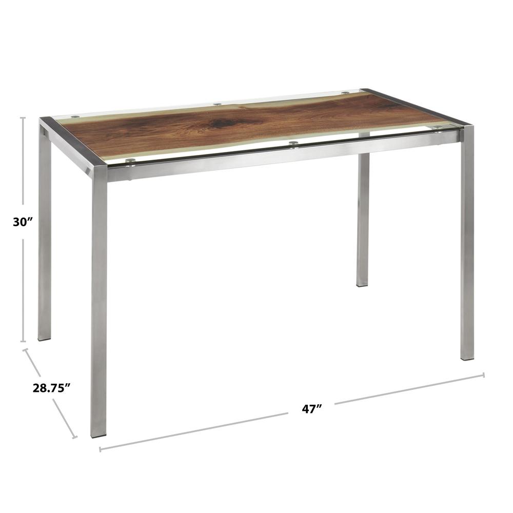 Stainless Steel, Printed Glass Live Edge Table. Picture 7
