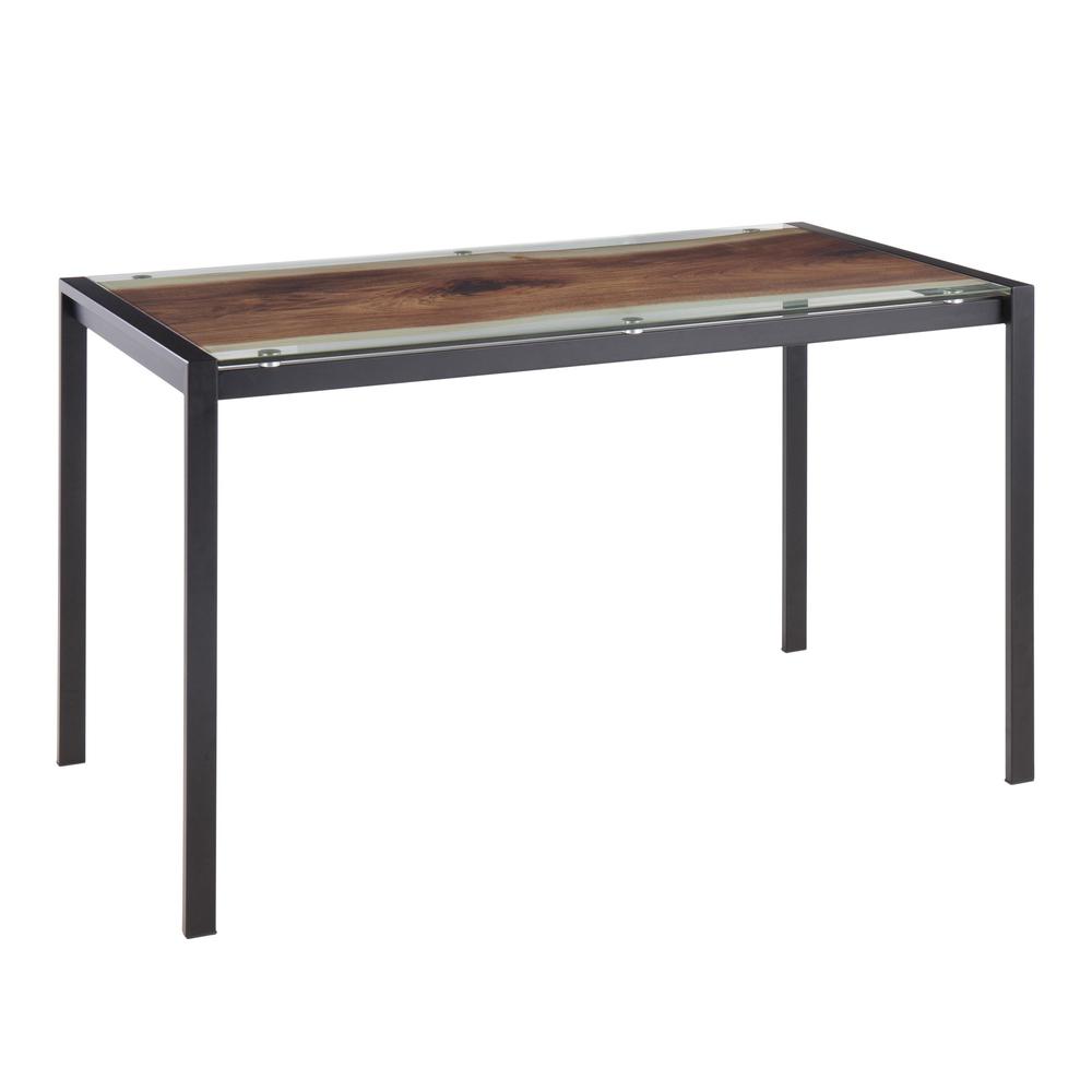 Black Steel, Printed Glass Live Edge Table. Picture 1