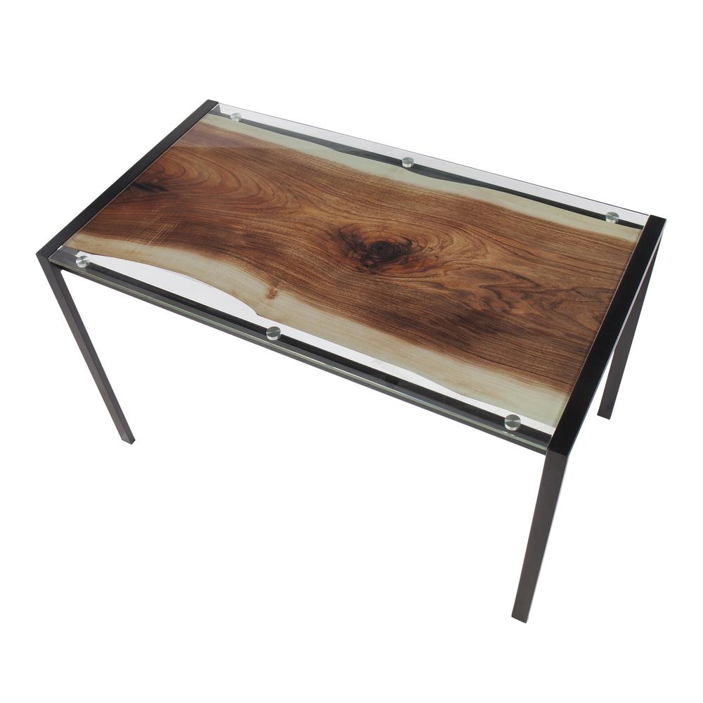 Black Steel, Printed Glass Live Edge Table. Picture 6