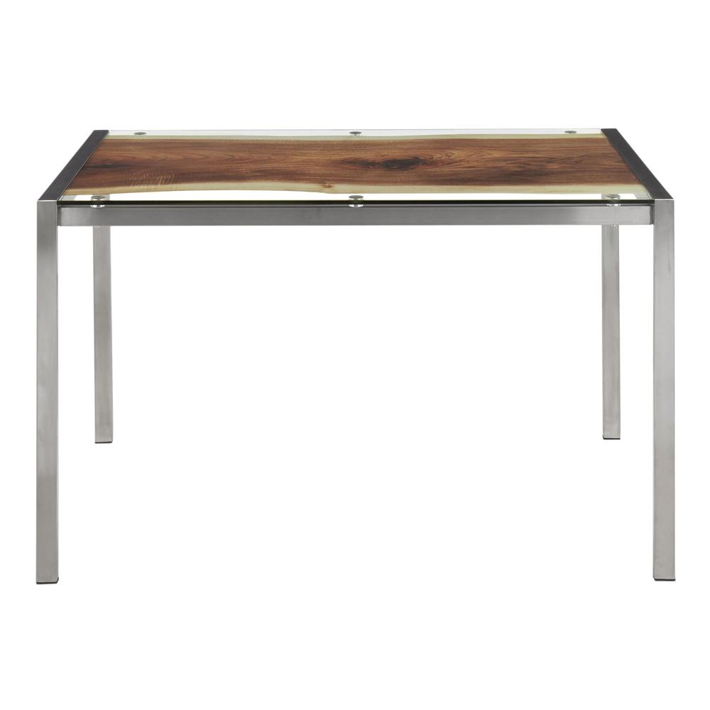 Stainless Steel, Printed Glass Live Edge Table. Picture 4