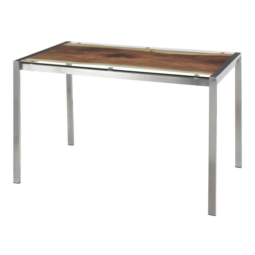 Stainless Steel, Printed Glass Live Edge Table. Picture 3