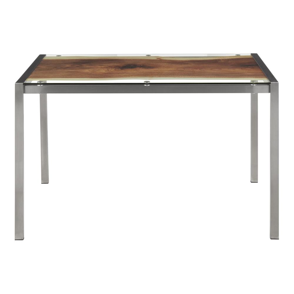Stainless Steel, Printed Glass Live Edge Table. Picture 5