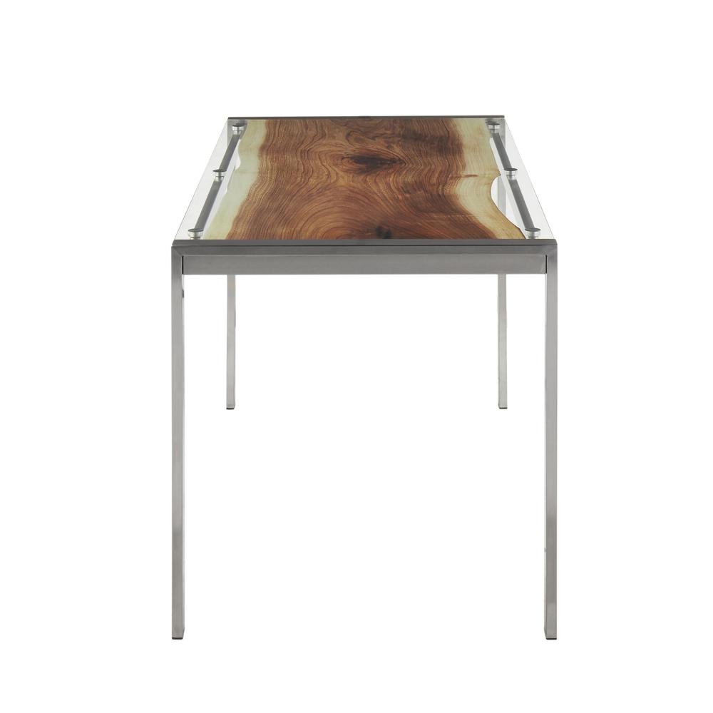 Stainless Steel, Printed Glass Live Edge Table. Picture 2