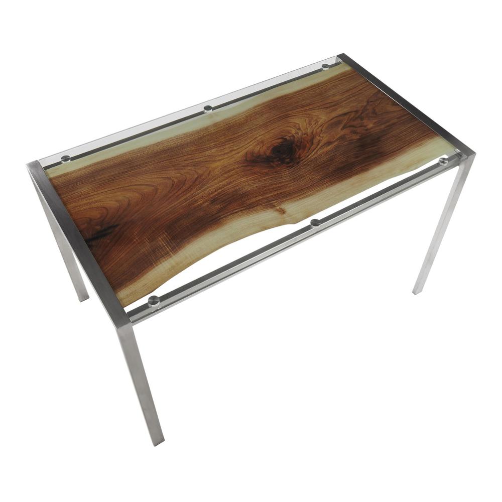 Stainless Steel, Printed Glass Live Edge Table. Picture 6