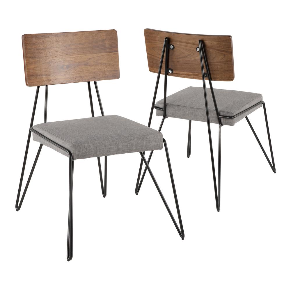 Black Metal, Grey Fabric, Walnut Wood Loft Chair - Set of 2. Picture 2