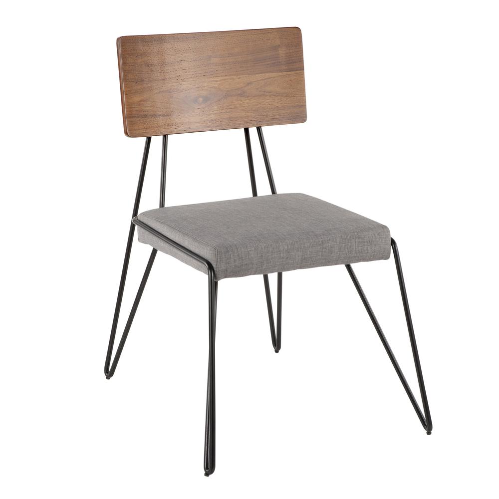 Black Metal, Grey Fabric, Walnut Wood Loft Chair - Set of 2. Picture 3
