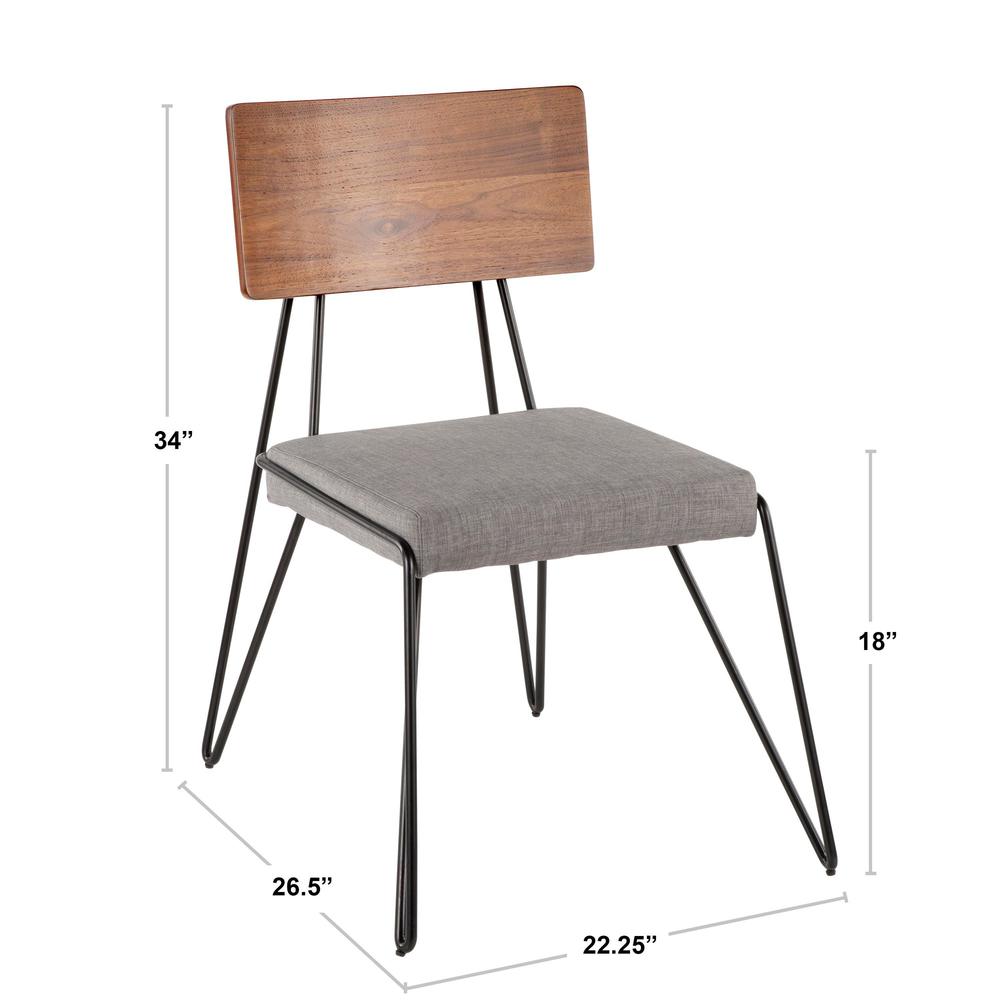 Black Metal, Grey Fabric, Walnut Wood Loft Chair - Set of 2. Picture 10