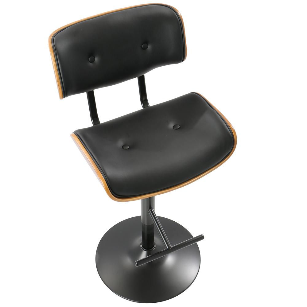 Lombardi Mid-Century Modern Adjustable Barstool in Walnut with Black Faux Leather. Picture 7