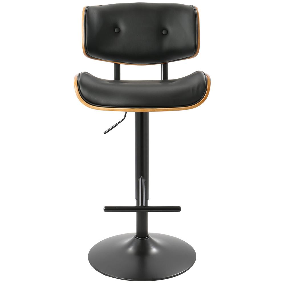 Black Metal, Walnut Wood, Black PU Lombardi Adjustable Barstool - Set of 2. Picture 7