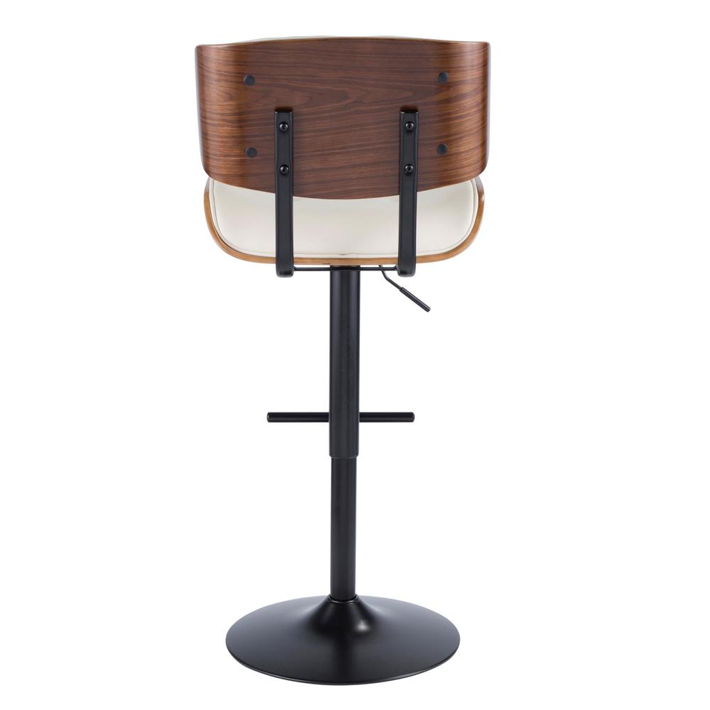 Black Metal, Walnut Wood, Cream PU Lombardi Adjustable Barstool - Set of 2. Picture 6
