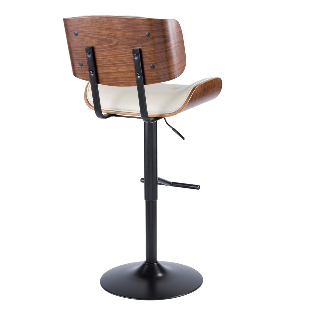 Black Metal, Walnut Wood, Cream PU Lombardi Adjustable Barstool - Set of 2. Picture 5