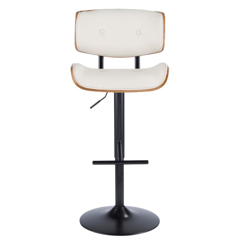 Black Metal, Walnut Wood, Cream PU Lombardi Adjustable Barstool - Set of 2. Picture 7