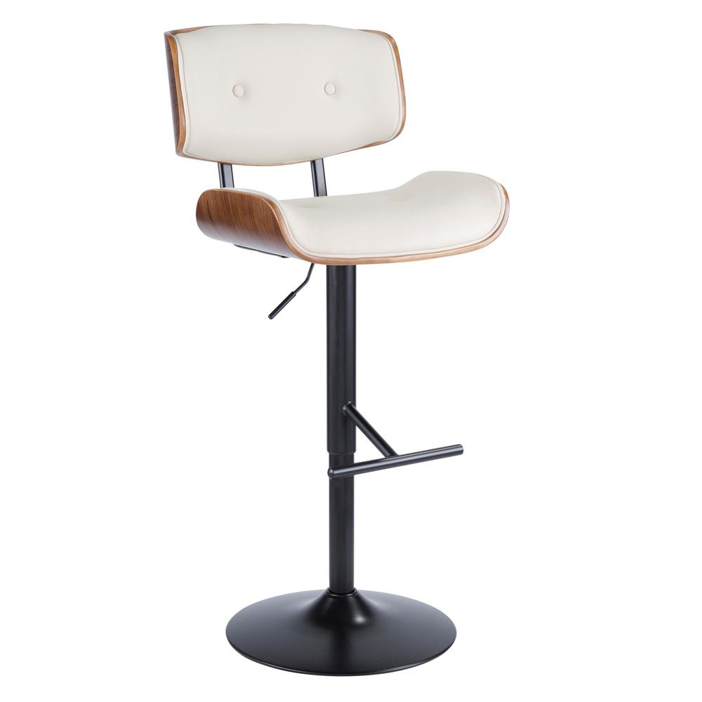Black Metal, Walnut Wood, Cream PU Lombardi Adjustable Barstool - Set of 2. Picture 3