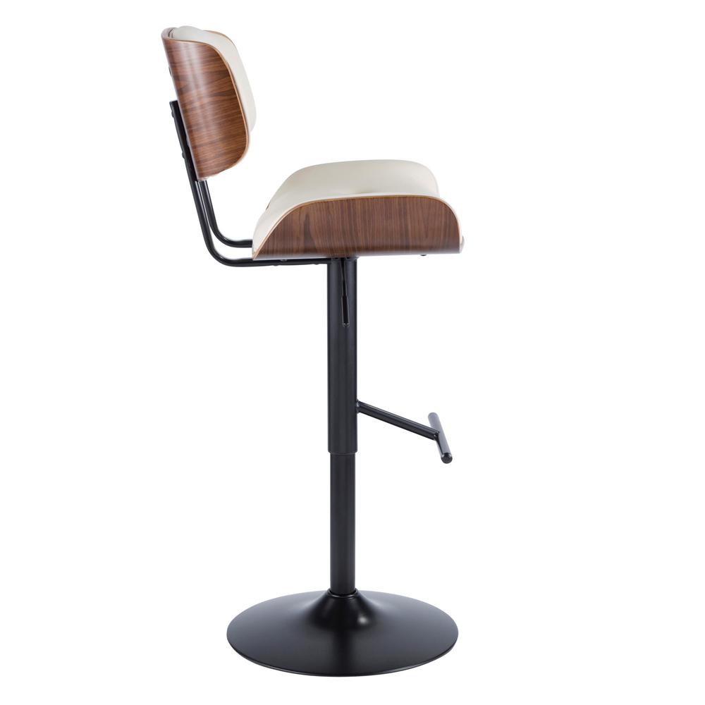 Black Metal, Walnut Wood, Cream PU Lombardi Adjustable Barstool - Set of 2. Picture 4
