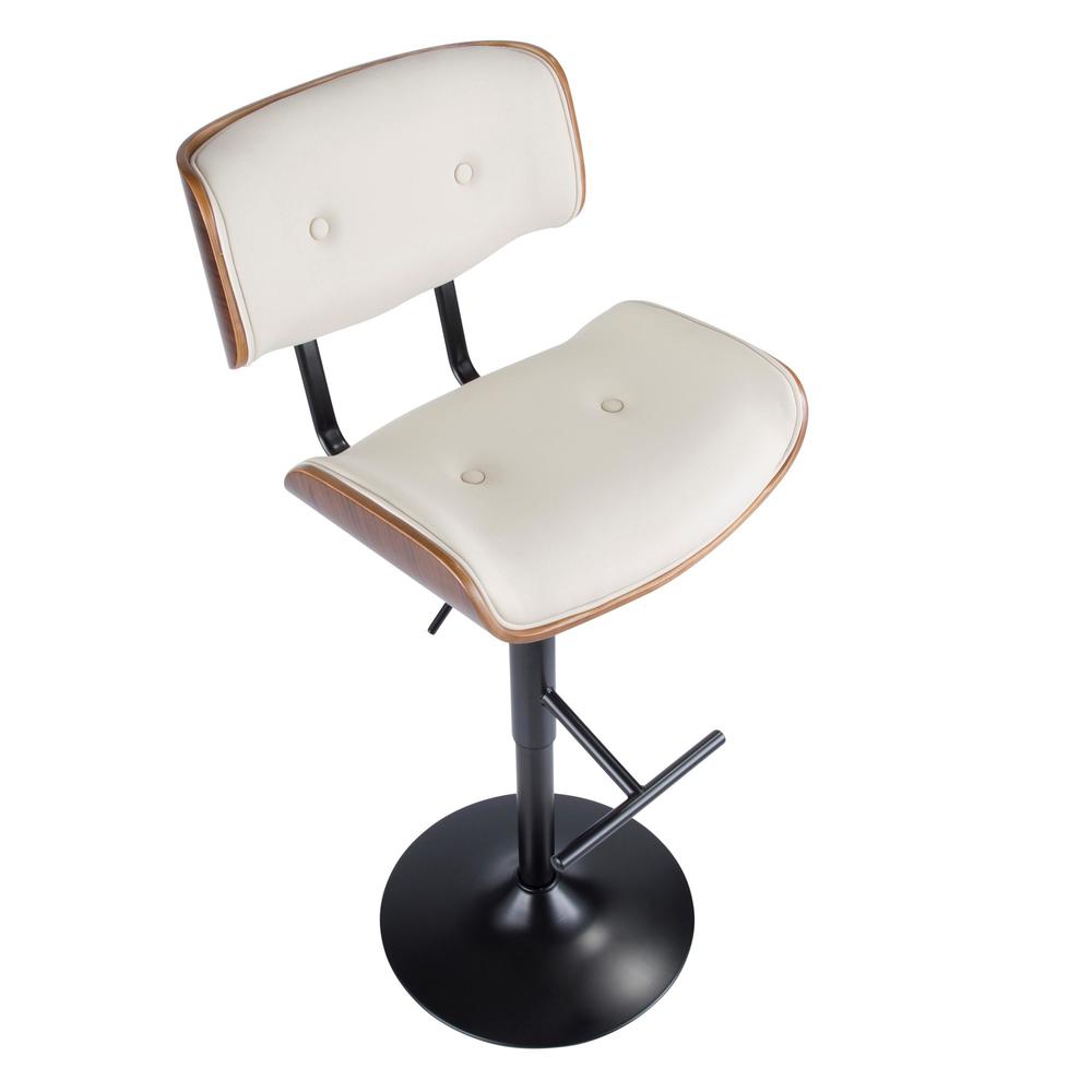 Black Metal, Walnut Wood, Cream PU Lombardi Adjustable Barstool - Set of 2. Picture 8