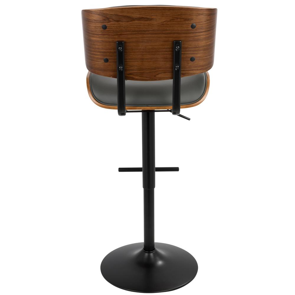 Black Metal, Walnut Wood, Grey PU Lombardi Adjustable Barstool - Set of 2. Picture 6