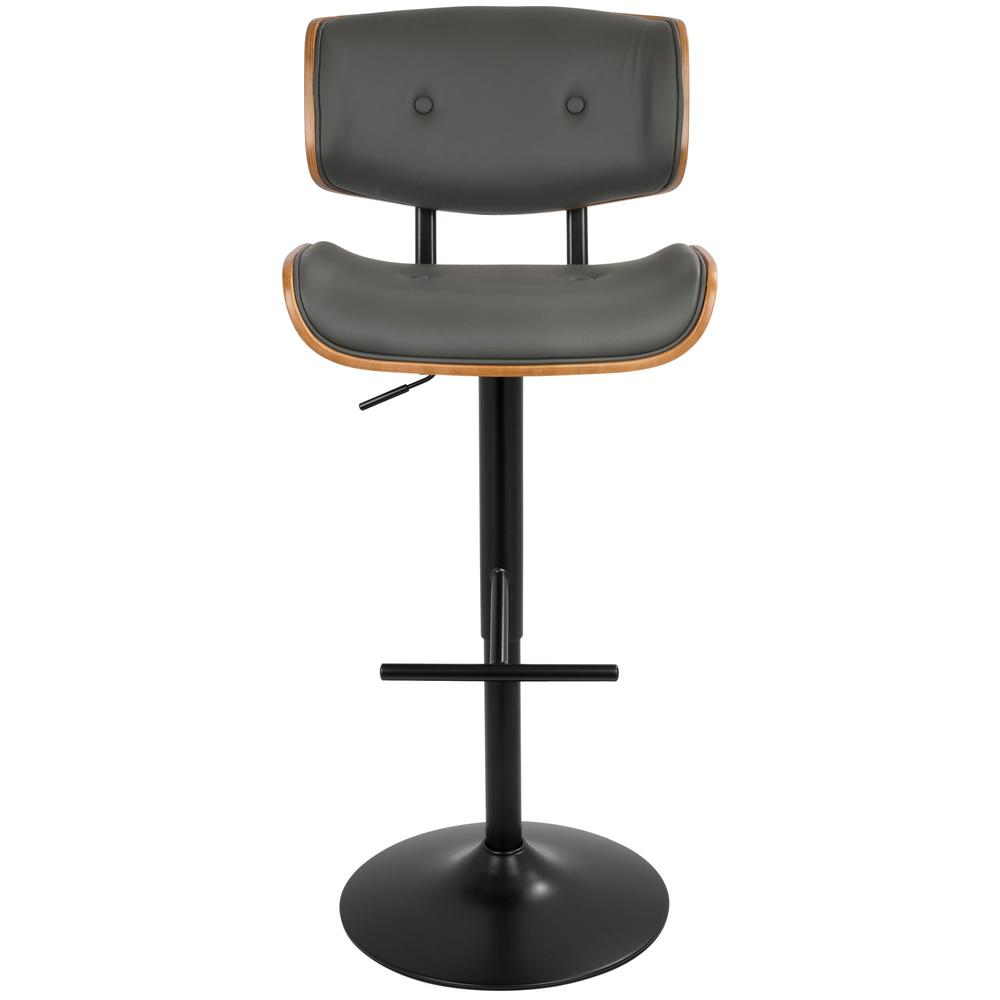 Black Metal, Walnut Wood, Grey PU Lombardi Adjustable Barstool - Set of 2. Picture 7