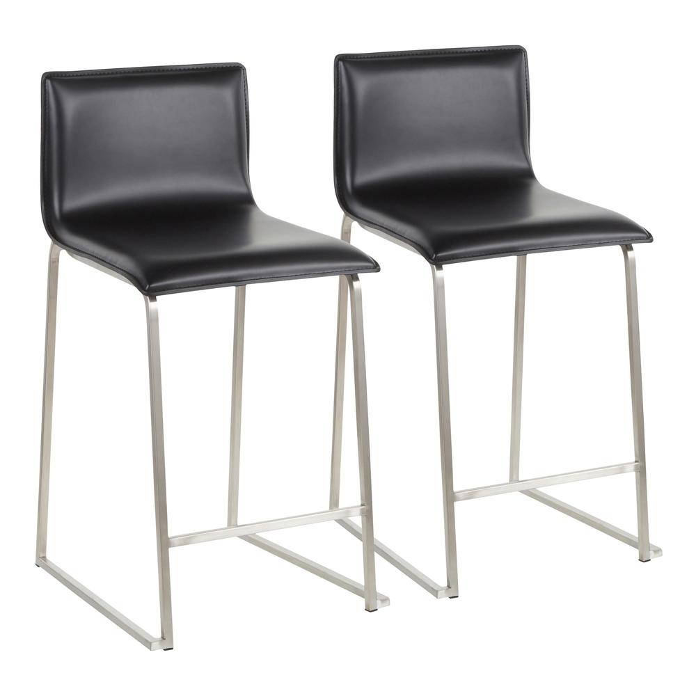 Stainless Steel, Black PU Mara Counter Stool - Set of 2. Picture 1