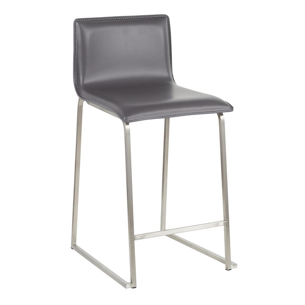 Stainless Steel, Grey PU Mara Counter Stool - Set of 2. Picture 2
